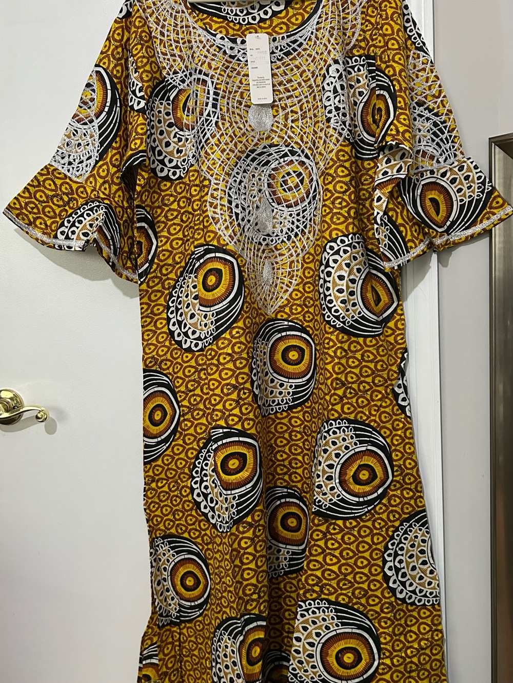 Advance Apparels Mustard Yellow Patterned Maxi Dress with headband.